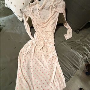 AFRM Cream Maxi Dress with Pink Polka Dots